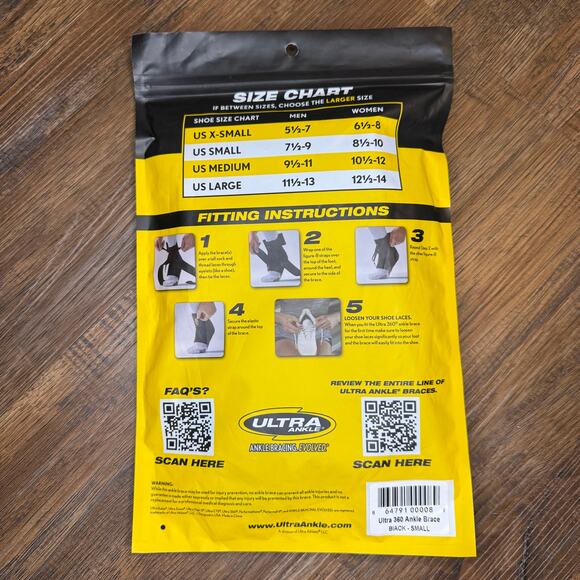 Ultra 360 Black Lace-Up Ankle Brace Ankle Support & Adjustable Compression Small - Picture 2 of 11